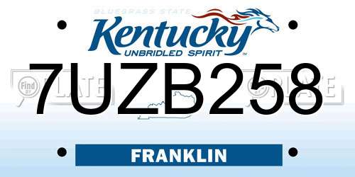 7UZB258 Kentucky License Plate