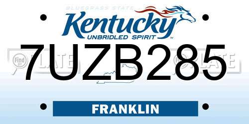 7UZB285 Kentucky License Plate