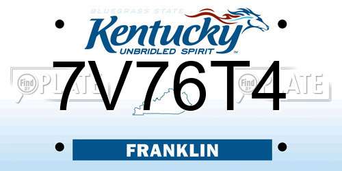 7V76T4 Kentucky License Plate