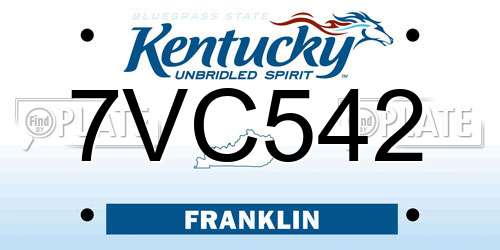 7VC542 Kentucky License Plate