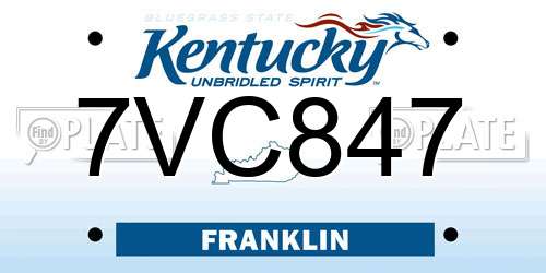 7VC847 Kentucky License Plate