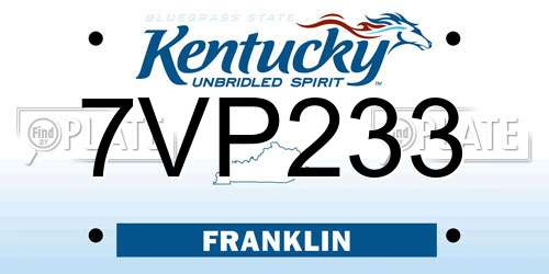 7VP233 Kentucky License Plate