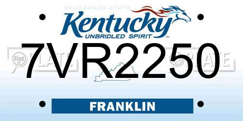 7VR2250 Kentucky License Plate
