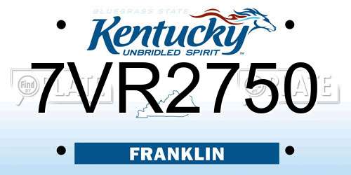 7VR2750 Kentucky License Plate