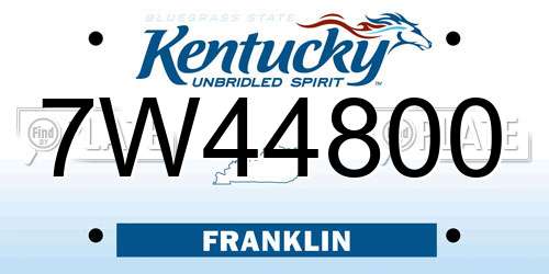7W44800 Kentucky License Plate
