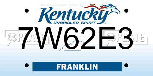 7W62E3 Kentucky License Plate