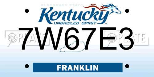 7W67E3 Kentucky License Plate