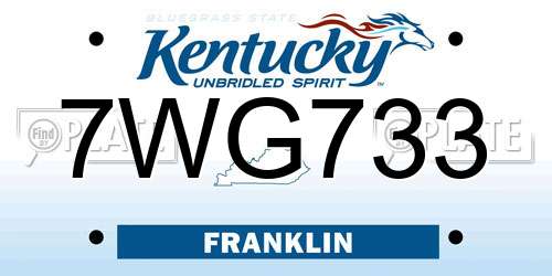 7WG733 Kentucky License Plate