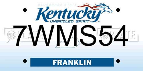 7WMS54 Kentucky License Plate