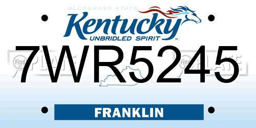 7WR5245 Kentucky License Plate