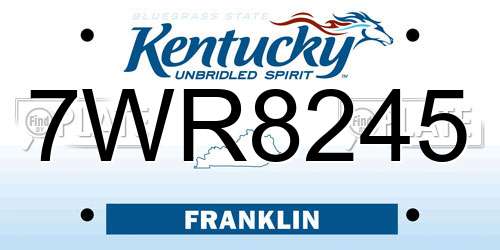 7WR8245 Kentucky License Plate