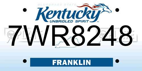 7WR8248 Kentucky License Plate