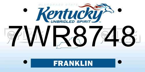 7WR8748 Kentucky License Plate