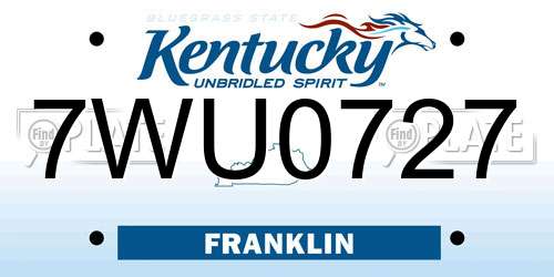 7WU0727 Kentucky License Plate