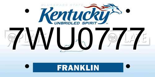 7WU0777 Kentucky License Plate