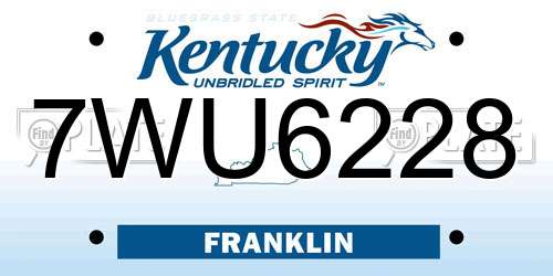7WU6228 Kentucky License Plate