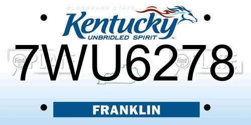 7WU6278 Kentucky License Plate