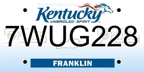 7WUG228 Kentucky License Plate