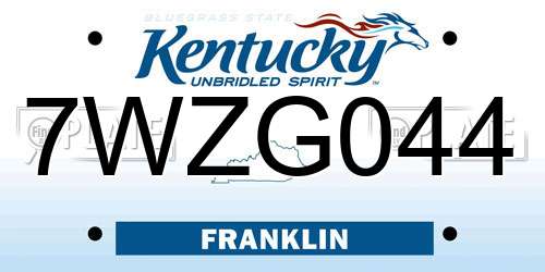 7WZG044 Kentucky License Plate