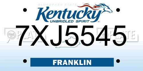 7XJ5545 Kentucky License Plate