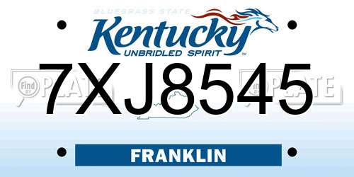7XJ8545 Kentucky License Plate