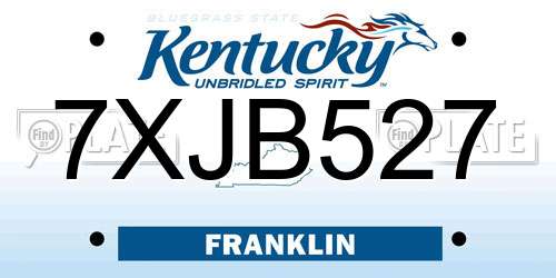 7XJB527 Kentucky License Plate