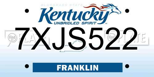 7XJS522 Kentucky License Plate