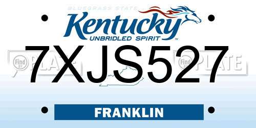 7XJS527 Kentucky License Plate
