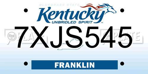 7XJS545 Kentucky License Plate