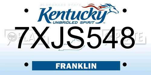 7XJS548 Kentucky License Plate