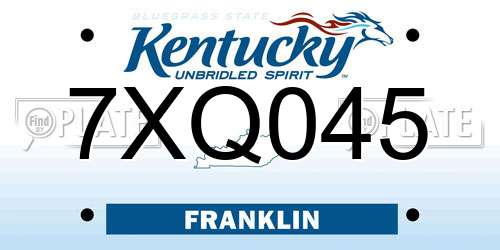 7XQ045 Kentucky License Plate