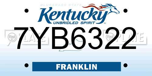 7YB6322 Kentucky License Plate