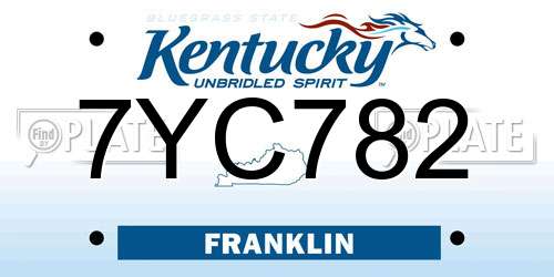 7YC782 Kentucky License Plate