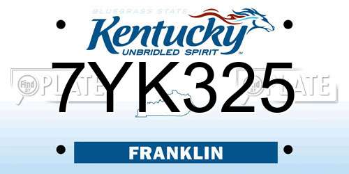 7YK325 Kentucky License Plate