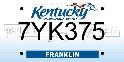 7YK375 Kentucky License Plate