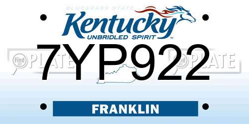 7YP922 Kentucky License Plate