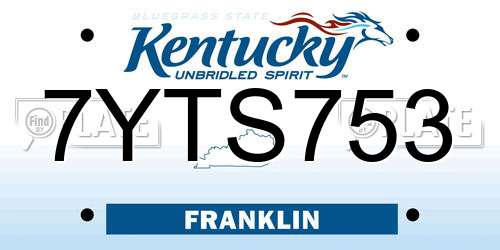 7YTS753 Kentucky License Plate