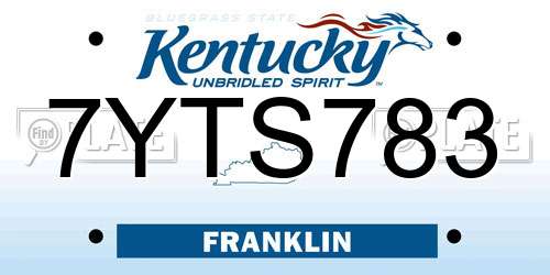 7YTS783 Kentucky License Plate