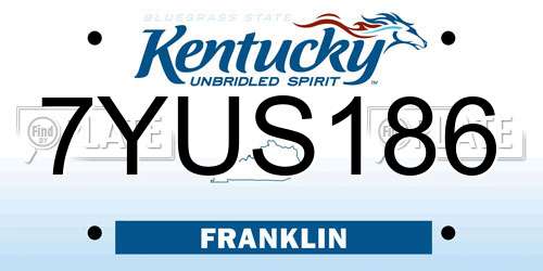 7YUS186 Kentucky License Plate