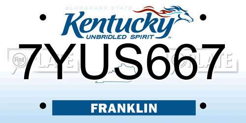 7YUS667 Kentucky License Plate