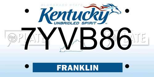 7YVB86 Kentucky License Plate