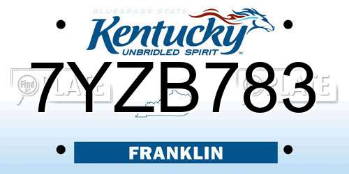 7YZB783 Kentucky License Plate