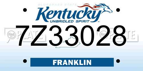 7Z33028 Kentucky License Plate