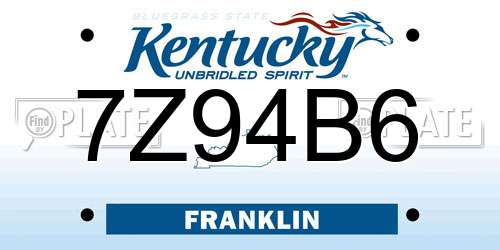 7Z94B6 Kentucky License Plate