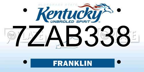 7ZAB338 Kentucky License Plate