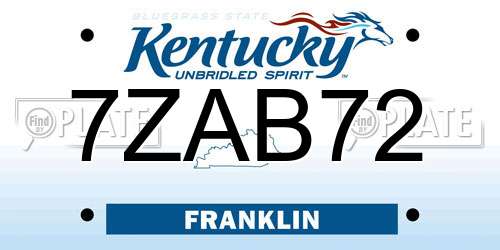 7ZAB72 Kentucky License Plate