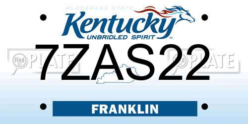 7ZAS22 Kentucky License Plate