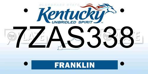 7ZAS338 Kentucky License Plate