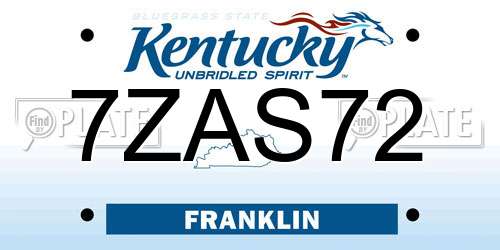 7ZAS72 Kentucky License Plate