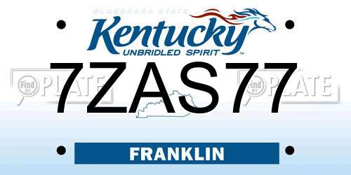 7ZAS77 Kentucky License Plate